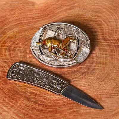 U Shaped Horse DIY Hidden Knife Western Buckle Leather Belt (Pre-Sale)