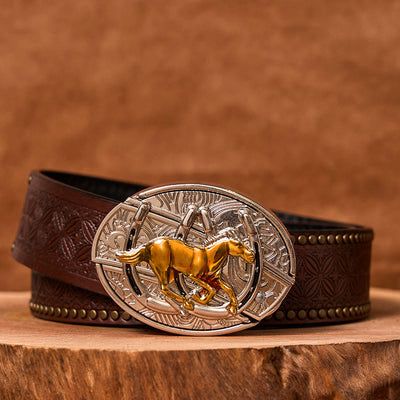 U Shaped Horse DIY Hidden Knife Western Buckle Leather Belt (Pre-Sale)