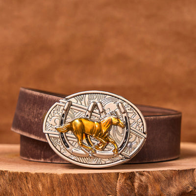U Shaped Horse DIY Hidden Knife Western Buckle Leather Belt (Pre-Sale)
