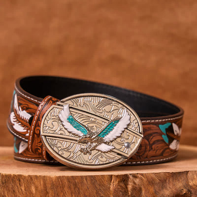 Men's DIY Blue & White Flying Eagle Hidden Folding Knife Leather Belt (Pre-Sale)