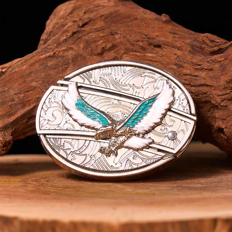 Men's DIY Blue & White Flying Eagle Hidden Folding Knife Leather Belt (Pre-Sale)