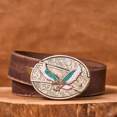 Men's DIY Blue & White Flying Eagle Hidden Folding Knife Leather Belt (Pre-Sale)