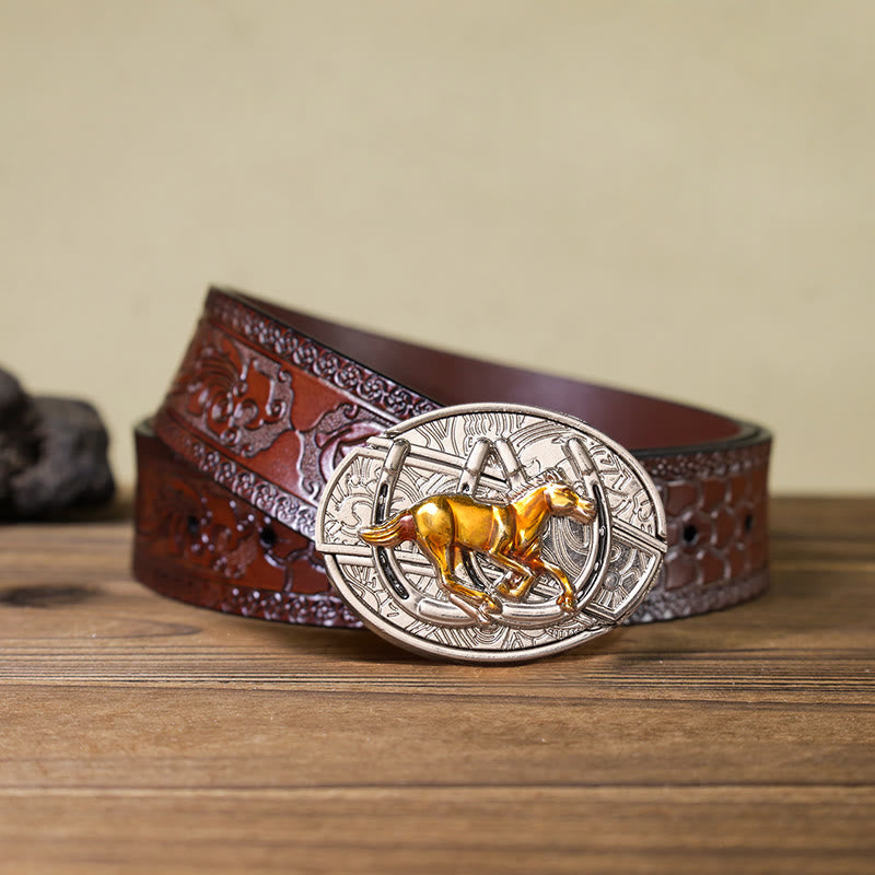 U Shaped Horse DIY Hidden Knife Western Buckle Leather Belt (Pre-Sale)