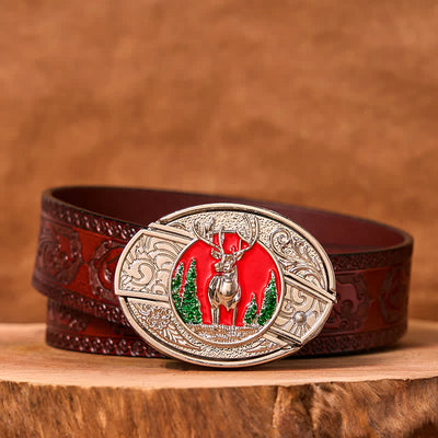 Men's DIY Colored Mountain Elk Hidden Folding Knife Leather Belt (Pre-Sale)
