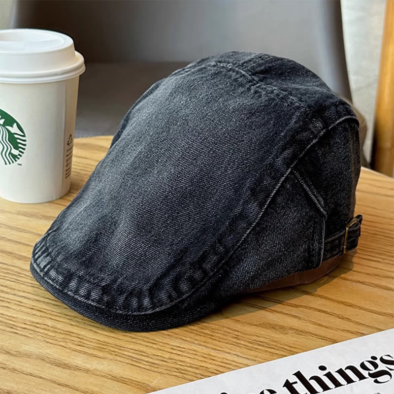Classic Denim Adjustable Flat Cap Beret Cap - image 12