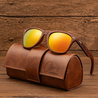 Outdoor Retro Sunglasses Custom Name Leather Case