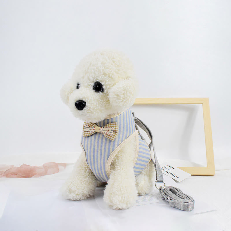 Dog Cat Bow Tie Walking Vest Dog Harness Leash Set