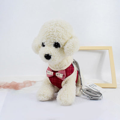 Dog Cat Bow Tie Walking Vest Dog Harness Leash Set