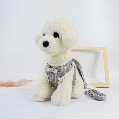 Dog Cat Bow Tie Walking Vest Dog Harness Leash Set