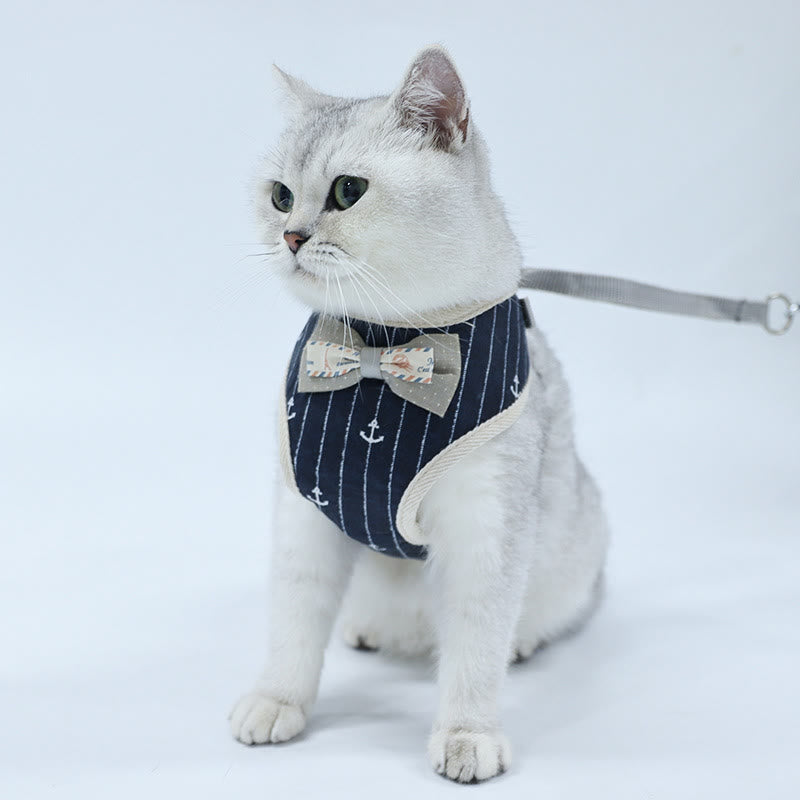 Dog Cat Bow Tie Walking Vest Dog Harness Leash Set