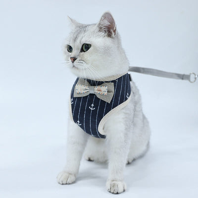 Dog Cat Bow Tie Walking Vest Dog Harness Leash Set