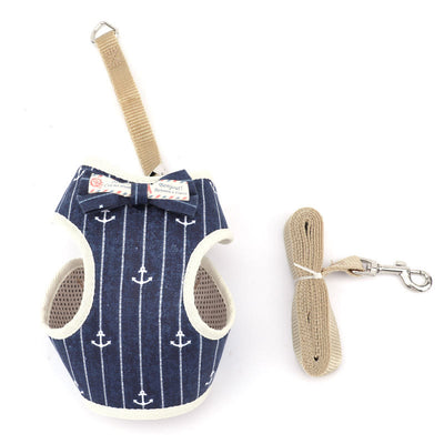 Dog Cat Bow Tie Training Walking Vest Dog Harness Leash Set