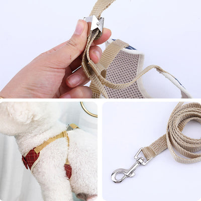 Dog Cat Bow Tie Training Walking Vest Dog Harness Leash Set