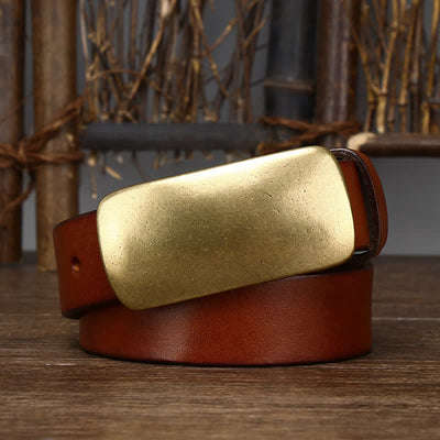 Men's Large Plate Buckle Casual Jeans Leather Belt