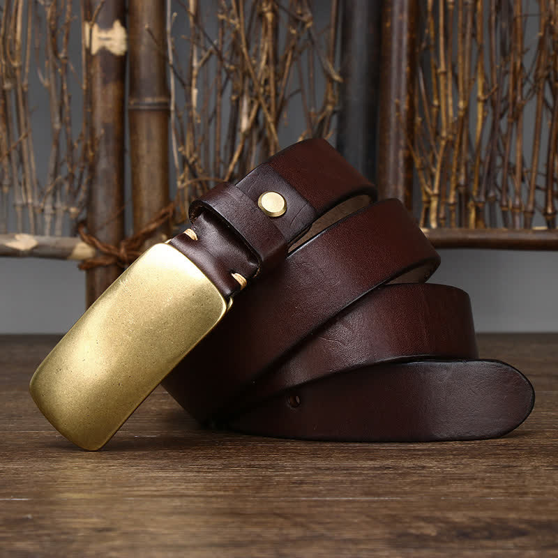 Men's Large Plate Buckle Casual Jeans Leather Belt
