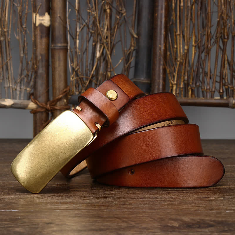 Men's Large Plate Buckle Casual Jeans Leather Belt