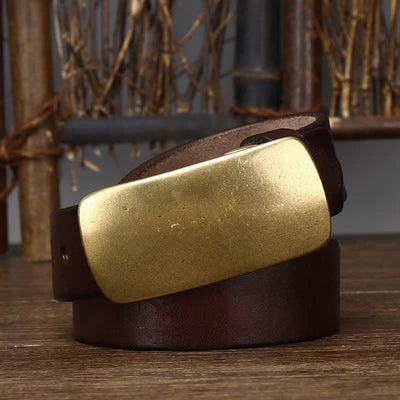 Men's Large Plate Buckle Casual Jeans Leather Belt