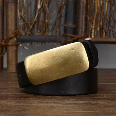 Men's Large Plate Buckle Casual Jeans Leather Belt