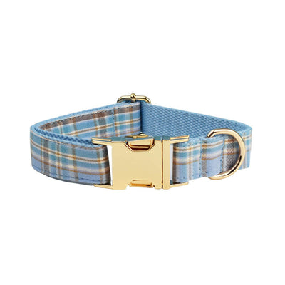 Blue Plaid Pet Adjustable Bow Tie Collar Dog Harness Leash Set