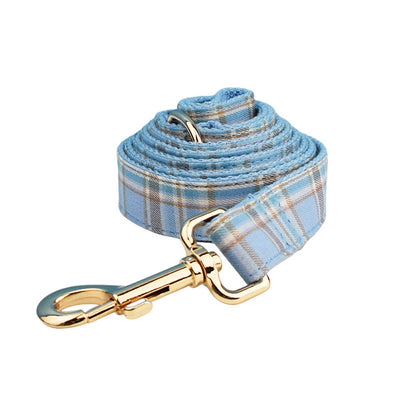 Blue Plaid Pet Adjustable Bow Tie Collar Dog Harness Leash Set