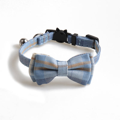 Plaid Adjustable Cat Collar With Bell Pet Bow Tie