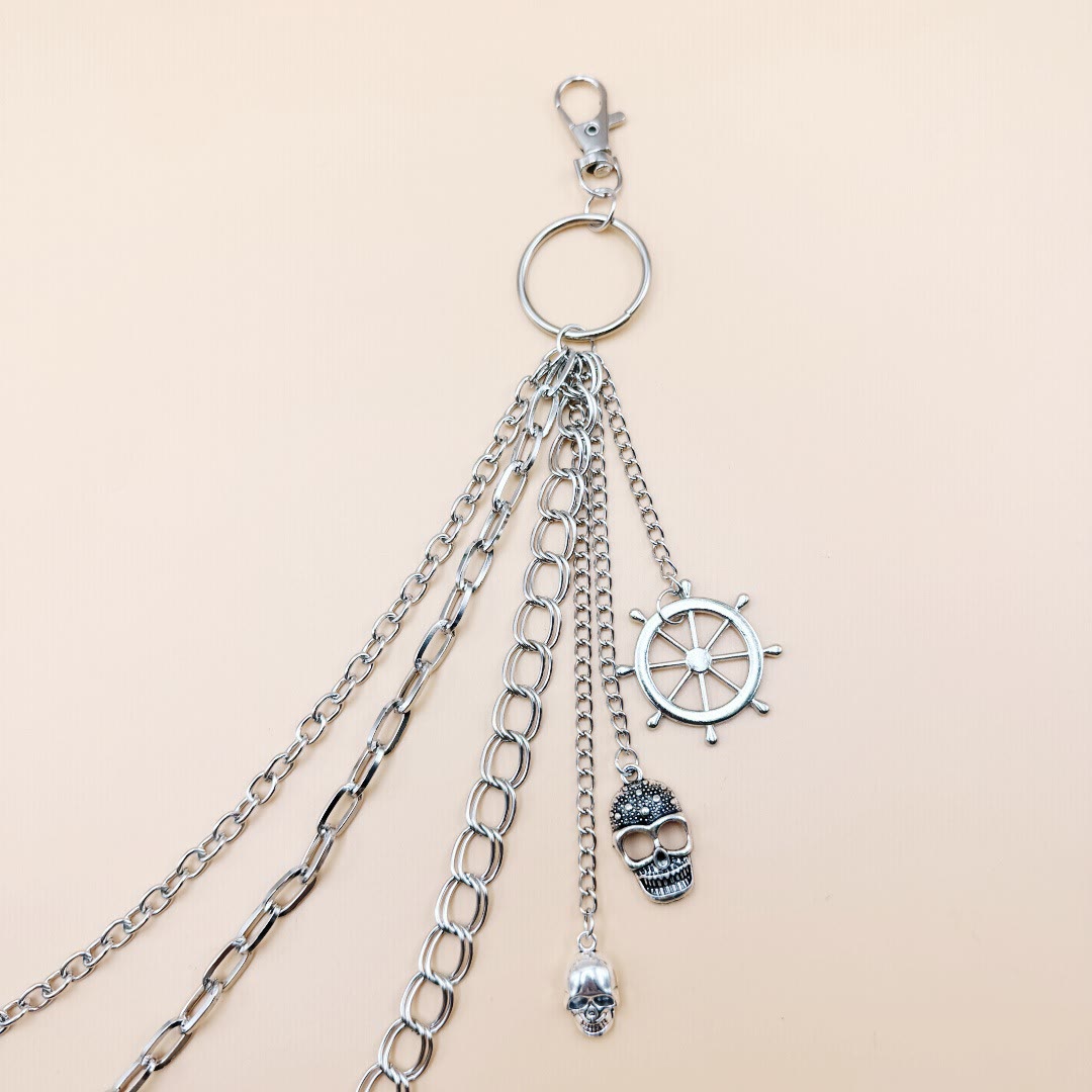 Hollow Rudder Skull Pendant Belt Chain Metal Waist Chain