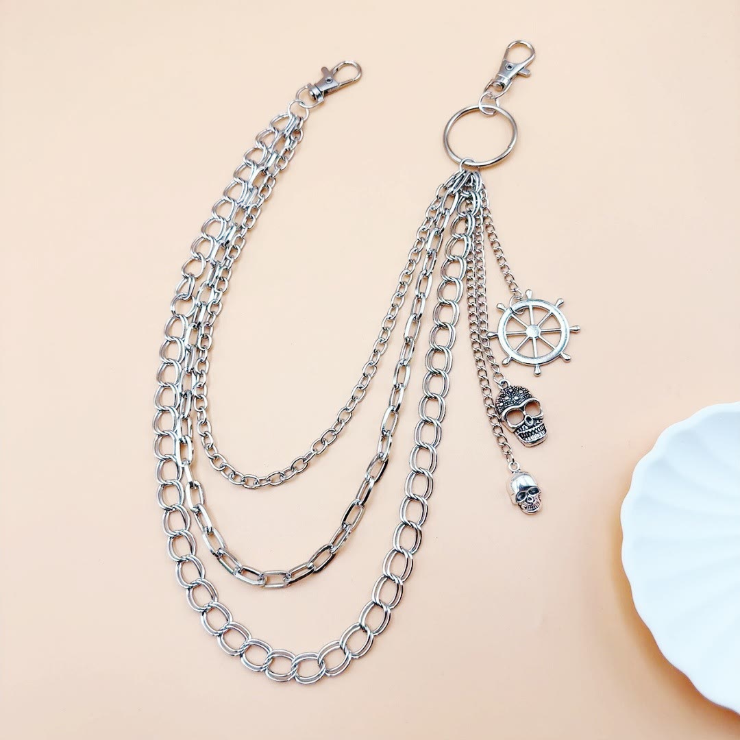 Hollow Rudder Skull Pendant Belt Chain Metal Waist Chain