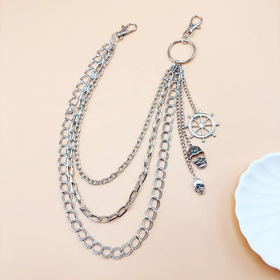 Hollow Rudder Skull Pendant Belt Chain Metal Waist Chain