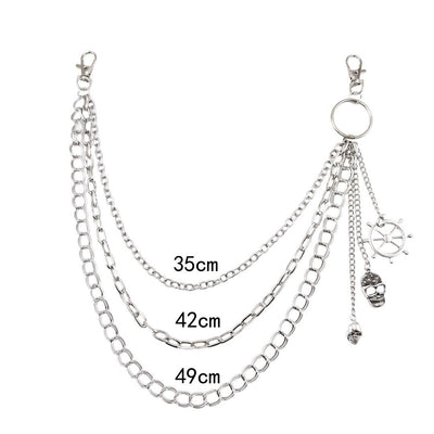 Hollow Rudder Skull Pendant Belt Chain Metal Waist Chain