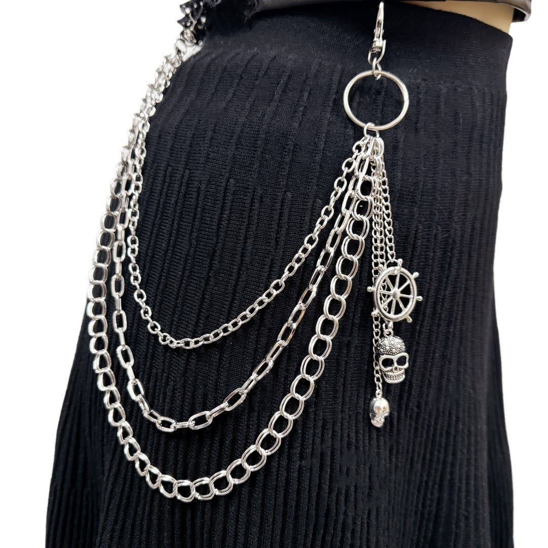 Hollow Rudder Skull Pendant Belt Chain Metal Waist Chain