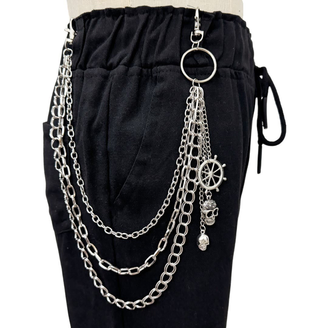 Hollow Rudder Skull Pendant Belt Chain Metal Waist Chain