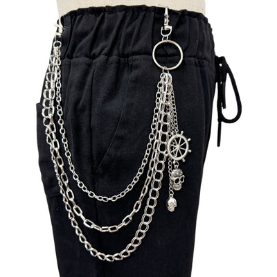 Hollow Rudder Skull Pendant Belt Chain Metal Waist Chain