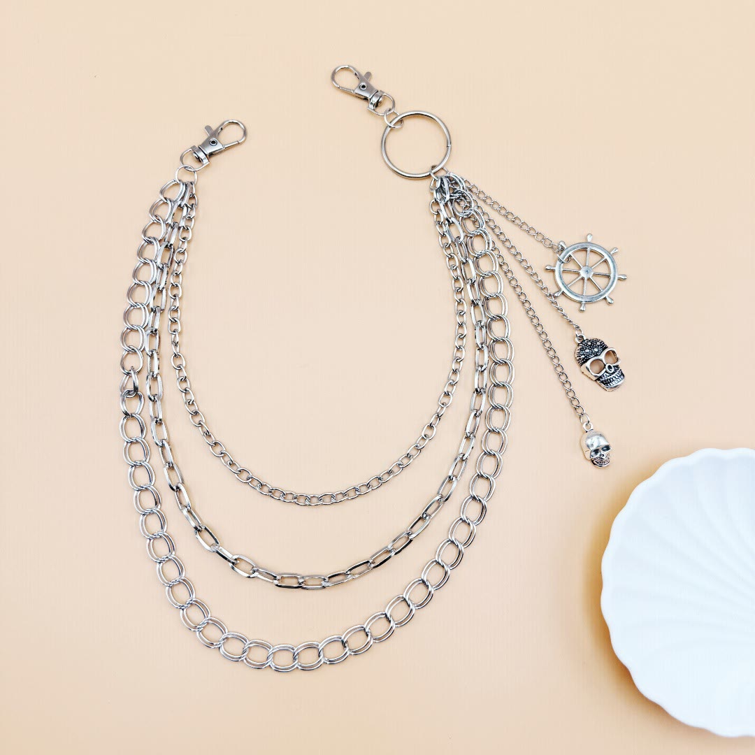 Hollow Rudder Skull Pendant Belt Chain Metal Waist Chain