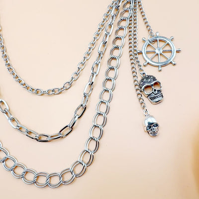 Hollow Rudder Skull Pendant Belt Chain Metal Waist Chain