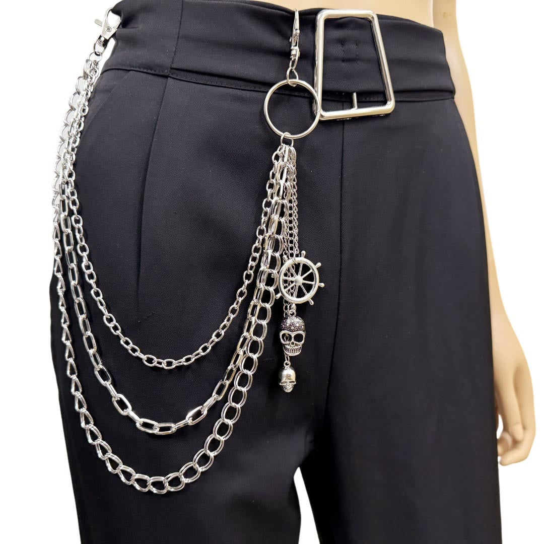 Hollow Rudder Skull Pendant Belt Chain Metal Waist Chain