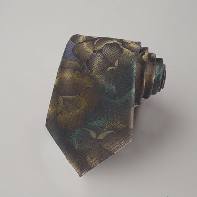 Men's Dark Color Flower Pattern Necktie Pocket Square Set