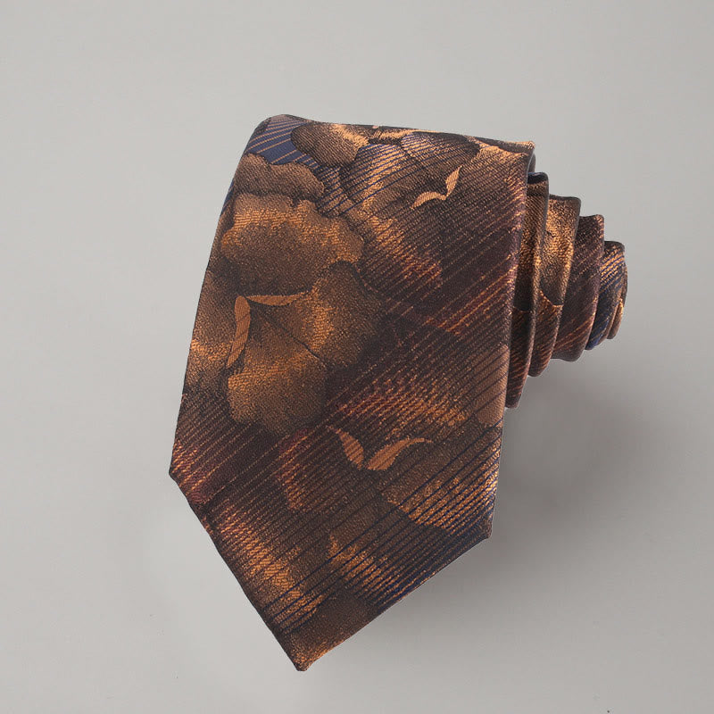 Men's Dark Color Flower Pattern Necktie Pocket Square Set
