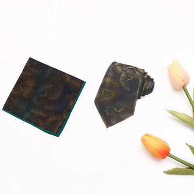 Men's Dark Color Flower Pattern Necktie Pocket Square Set