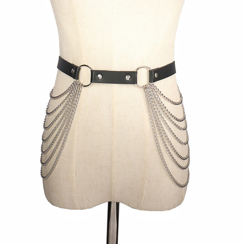 Punk Chain Belt Seven Layers Chain Leather Belt