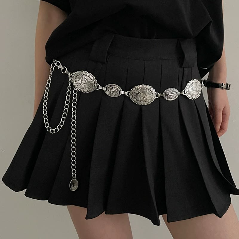 Vintage Ethnic Carved Bohemian Chain Belt Metal Chain