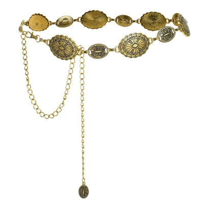 Vintage Ethnic Carved Bohemian Chain Belt Metal Chain