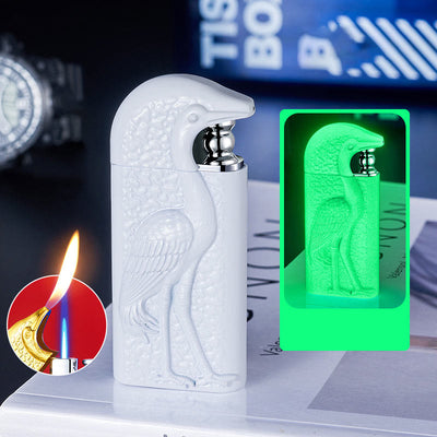 Double Flame Embossed Grus Japonensis Refillable Butane Lighter