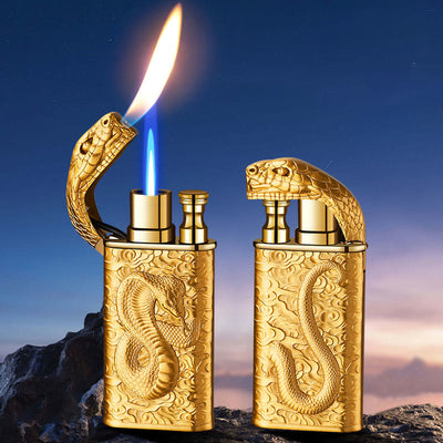 Double Flame Embossed Wild Crocodile Refillable Butane Lighter