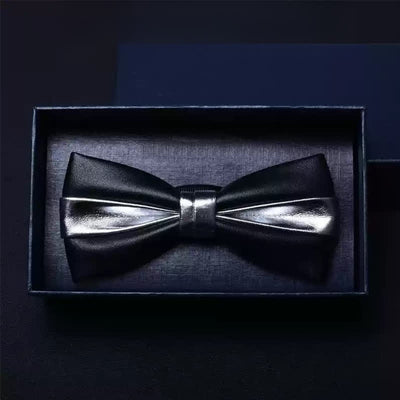 Men's Wedding Party Double Layered Faux Leather Bow Tie