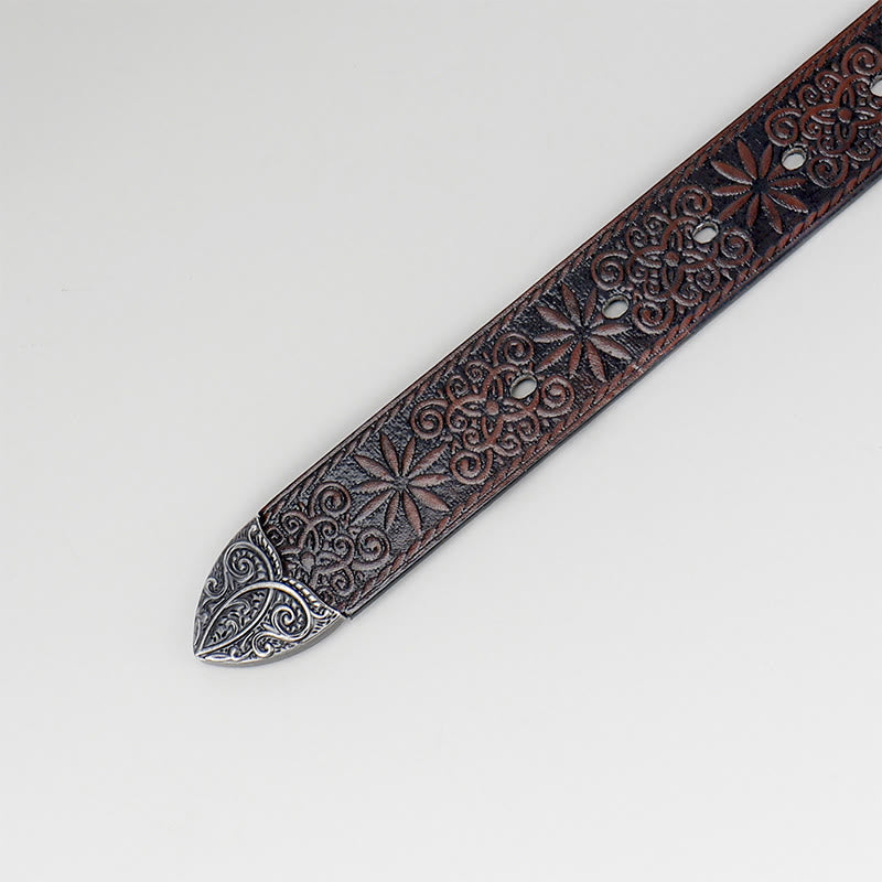 Women's Western Cowgirl Embossed Floral Brown Leather Belt
