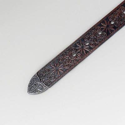 Women's Western Cowgirl Embossed Floral Brown Leather Belt
