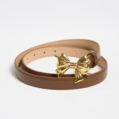 Women's Western Cowgirl Bowknot Buckle Leather Belt