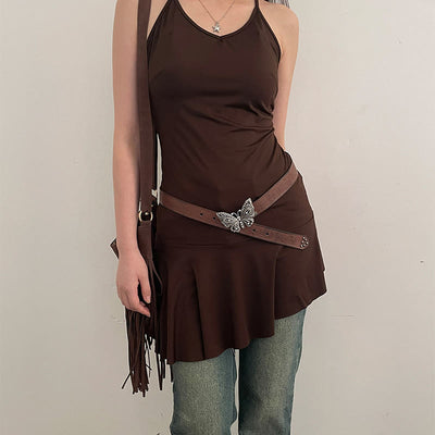 Women's Cowgirl Embossed Floral Butterfly Buckle Leather Belt