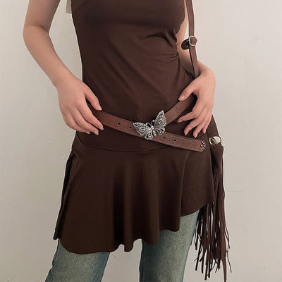 Women's Cowgirl Embossed Floral Butterfly Buckle Leather Belt