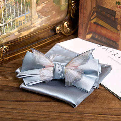 Men's Vintage Organza Butterfly Bow Tie Pocket Square Set